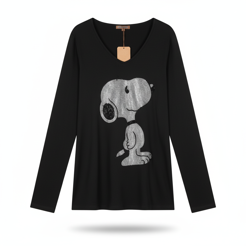 Camiseta Snoopy de Manga Larga con Cuello en Pico | Eclipse de Belleza