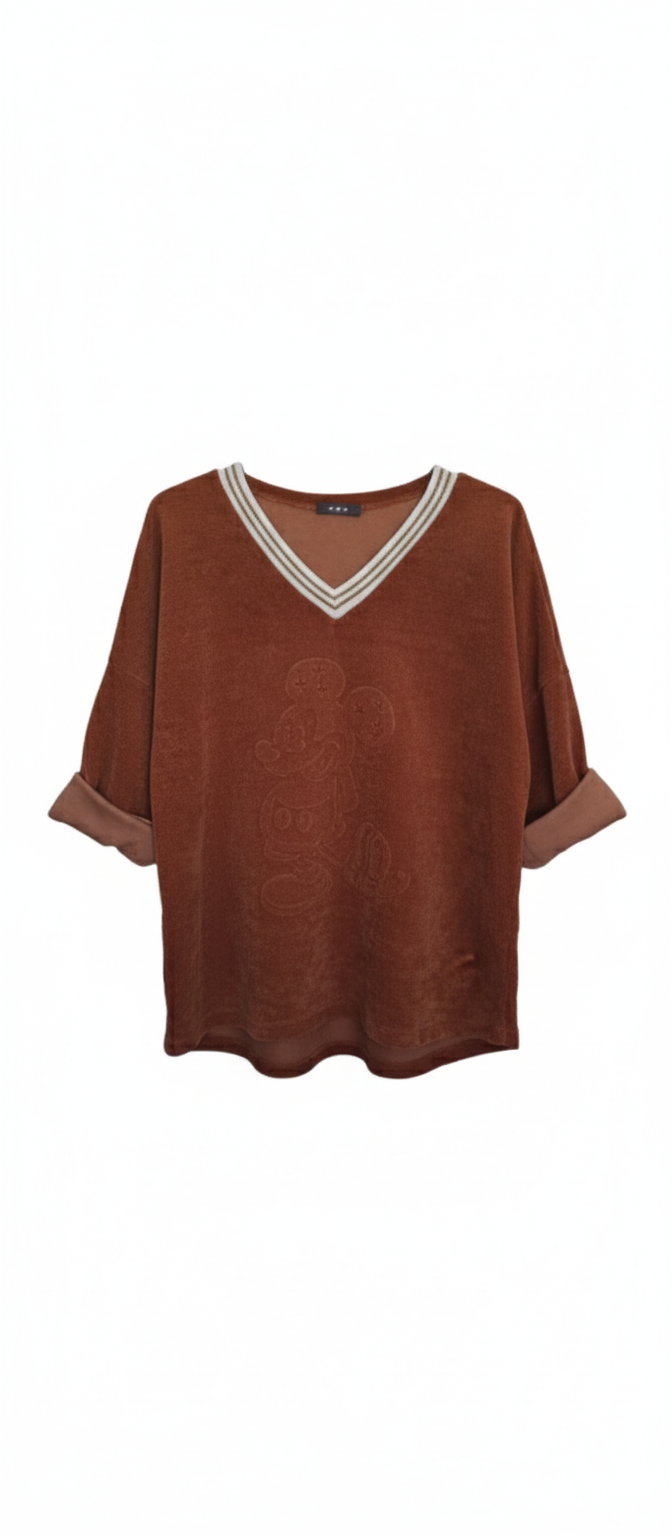 Jersey de Terciopelo Mickey Mouse con Escote en V