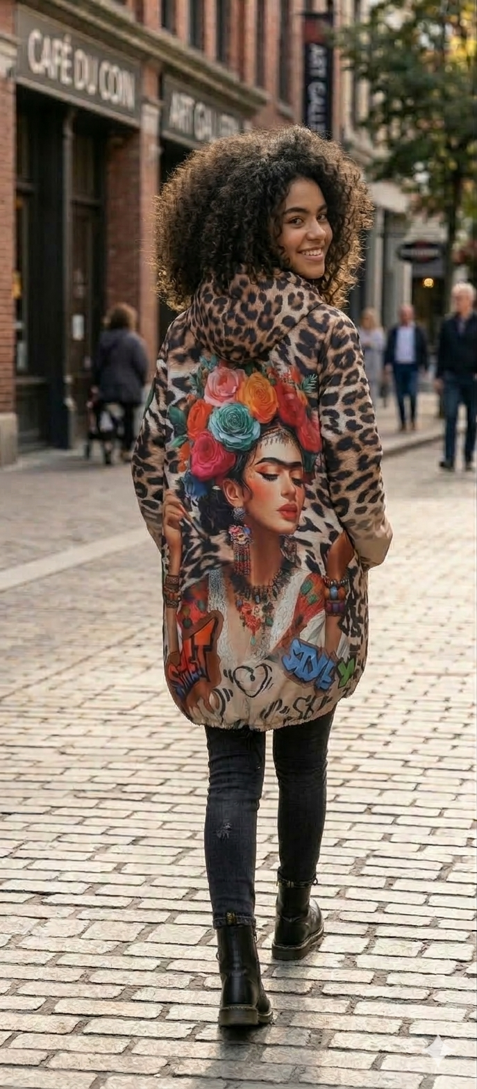 Chaqueta de Mujer Animal Print con Estampado Frida Kahlo