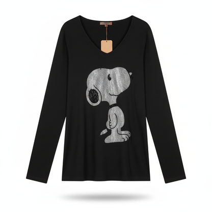 Camiseta Snoopy de Manga Larga con Cuello en Pico | Eclipse de Belleza