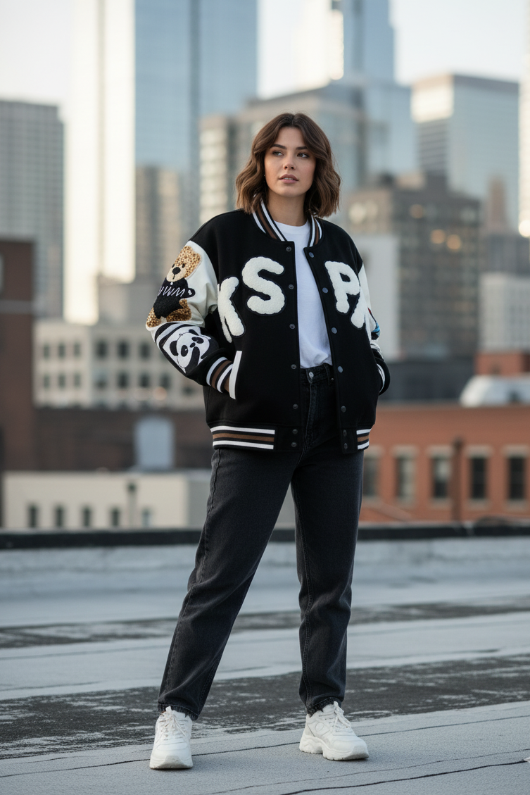 Chaqueta varsity black & white