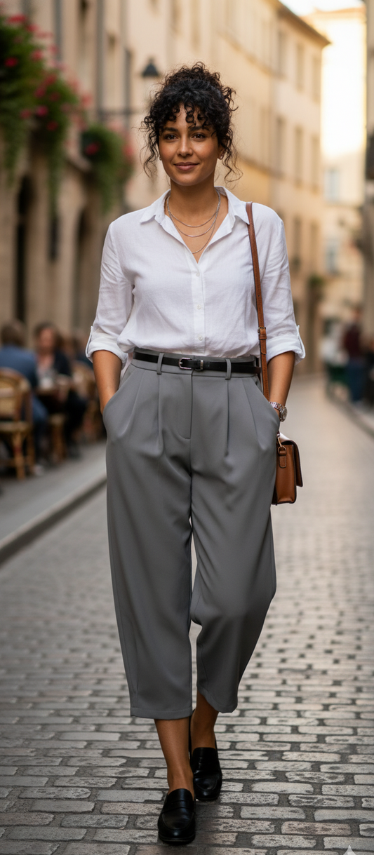 Pantalón de Talle Alto con Pinzas y Cinturón Delgado