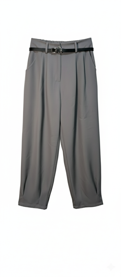 Pantalón de Talle Alto con Pinzas y Cinturón Delgado