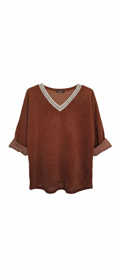 Jersey de Terciopelo Mickey Mouse con Escote en V