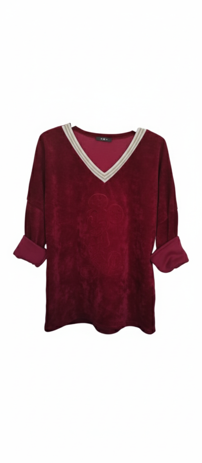 Jersey de Terciopelo Mickey Mouse con Escote en V