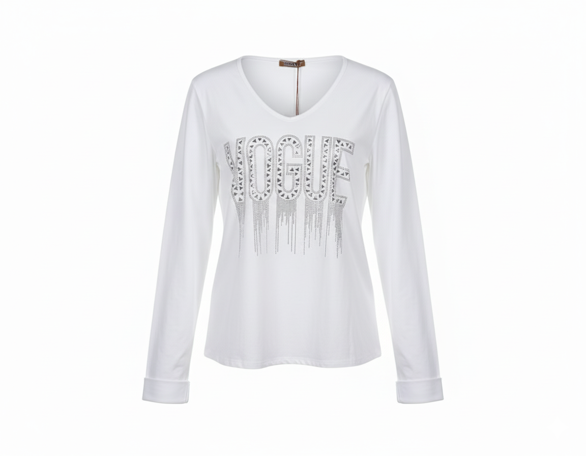 Camiseta de Mujer Vogue - Estilo Casual con Letras Brillantes | Eclipse de Belleza