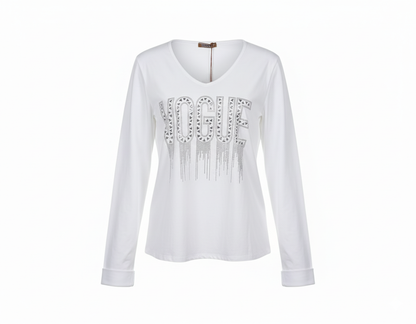 Camiseta de Mujer Vogue - Estilo Casual con Letras Brillantes | Eclipse de Belleza