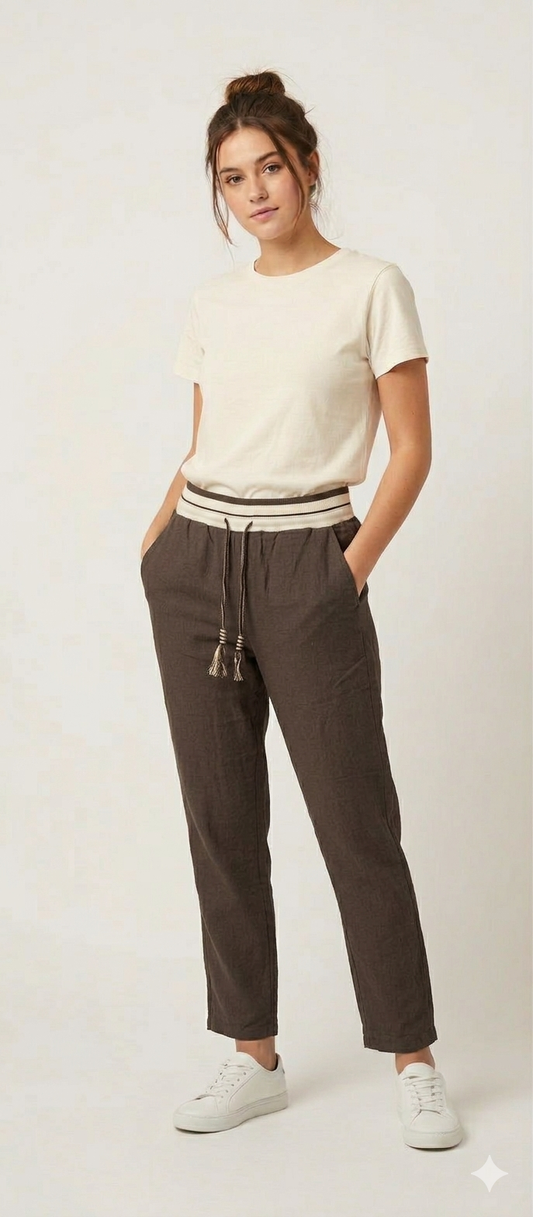 Pantalón Jogger Acanalado con Cintura Elástica y Cordón Ajustable