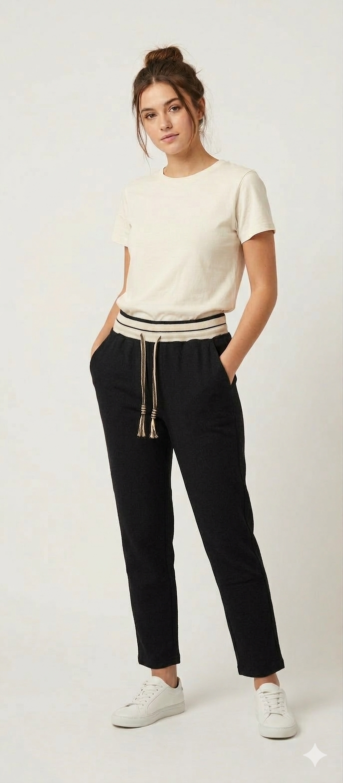 Pantalón Jogger Acanalado con Cintura Elástica y Cordón Ajustable