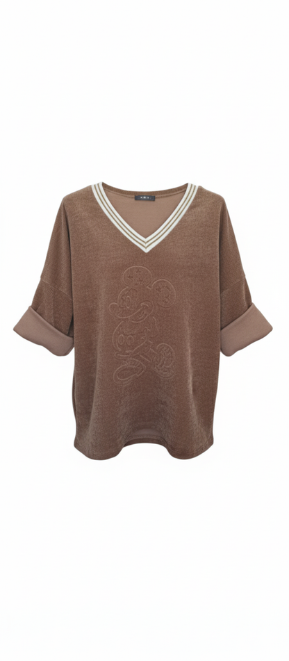 Jersey de Terciopelo Mickey Mouse con Escote en V