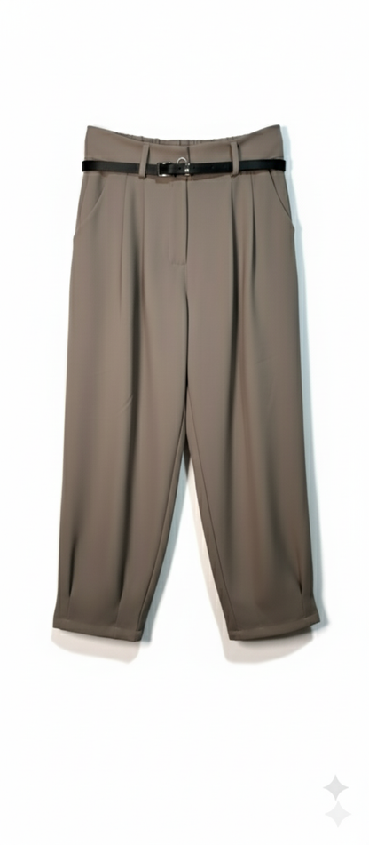 Pantalón de Talle Alto con Pinzas y Cinturón Delgado