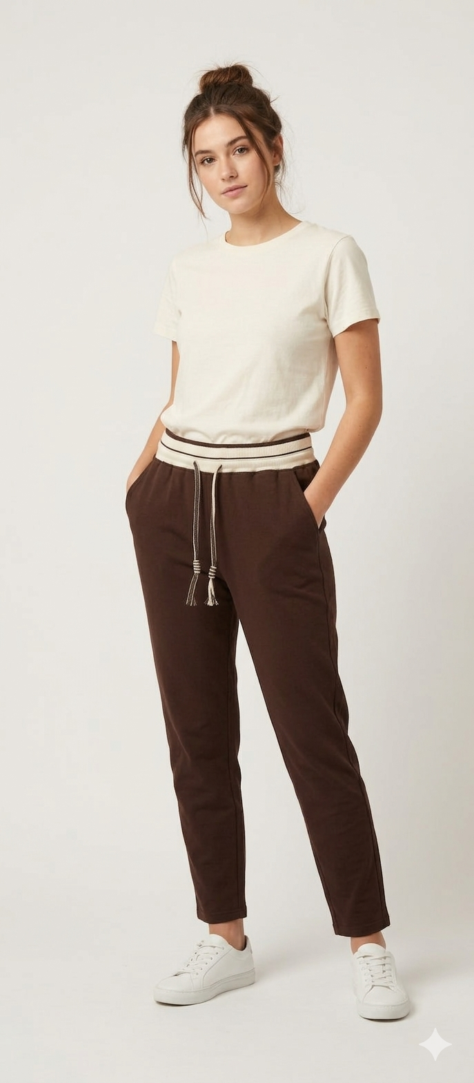 Pantalón Jogger Acanalado con Cintura Elástica y Cordón Ajustable