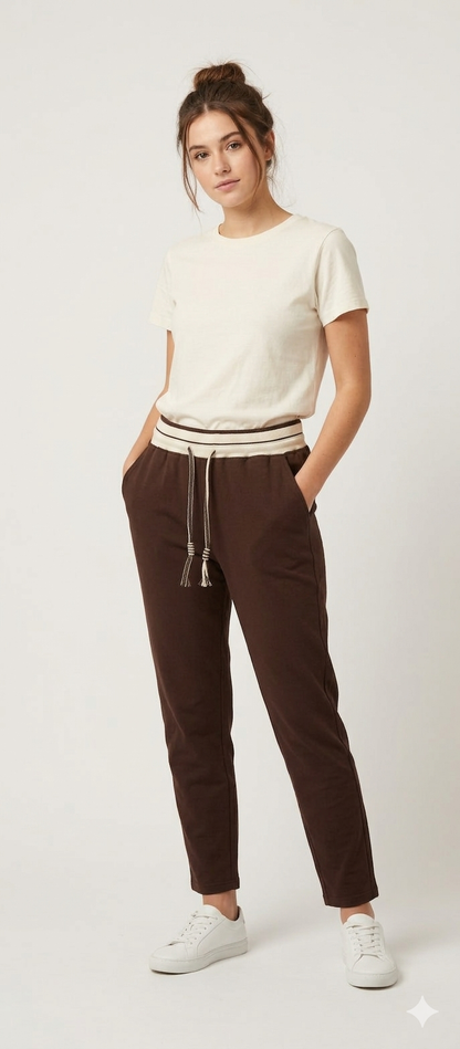 Pantalón Jogger Acanalado con Cintura Elástica y Cordón Ajustable