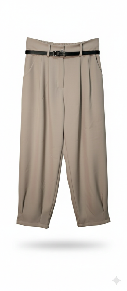 Pantalón de Talle Alto con Pinzas y Cinturón Delgado