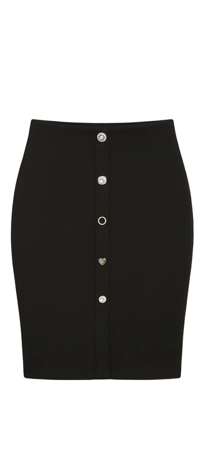 Falda Tubo Negra con Botones Joya Decorativos