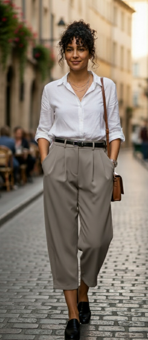 Pantalón de Talle Alto con Pinzas y Cinturón Delgado